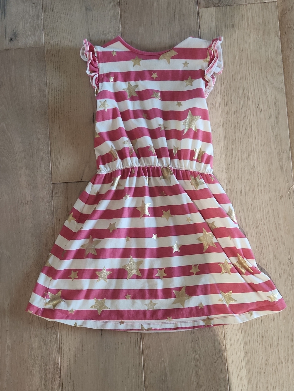 Girls Pink & White Stripe Dress with Gold Stars Mini Boden Size 9/10